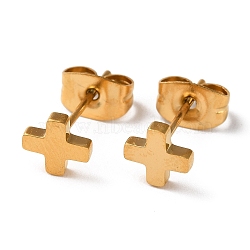 Ion Plating(IP) 304 Stainless Steel Stud Earrings for Women, Real 18K Gold Plated, Cross, 6x6mm(EJEW-F325-01D-G)
