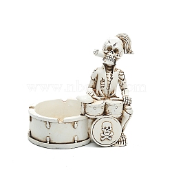 Halloween Resin Punk Skeleton Rock Drummer Ashtray Figurines, for Home Office Desktop Decoration, White, 140x95x130mm(PW-WG43279-01)