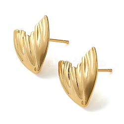 Brass Stud Earring Findings, Mermaid Tail, Real 18K Gold Plated, 16x16mm, Hole: 0.8mm, Pin: 12x0.8mm(KK-P285-03G)