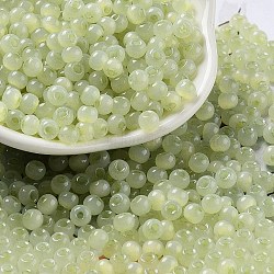 Glass Seed Beads, Imitation Cat Eye, Rondelle, Light Green, 4x3.3mm, Hole: 1.4mm(SEED-M011-02A-20)