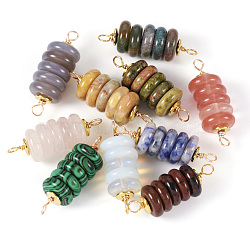 10Pcs 10 Styles Mixed Gemstone Copper Wire Wrapped Disc Connector Charms, Column Links with Non-magnetic Synthetic Hematite, Light Gold, 35x12mm, Hole: 3.5mm, 1pc/style(FIND-TA0003-69)