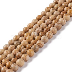 Natural Silver Line Jasper Beads Strands, Dyed & Heated, Round, Peru, 6~6.5mm, Hole: 1mm, about 61~66pcs/strand, 15.16~15.75 inch(38.5~40cm)(G-P451-02B-C)