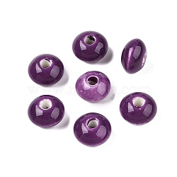 Handmade Porcelain Beads, Bright Glazed Porcelain, Rondelle, Purple, 15x10mm, Hole: 4mm(PORC-Q173-15x10mm-01)