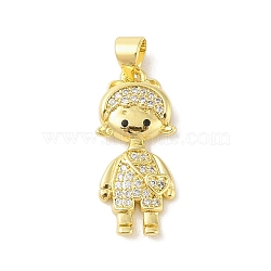 Rack Plating Brass Cubic Zirconia Pendants, Cadmium Free & Lead Free, Little Boy, Clear, Real 18K Gold Plated, 24x10.5x3mm, Hole: 3x4mm(KK-S380-30G-04)