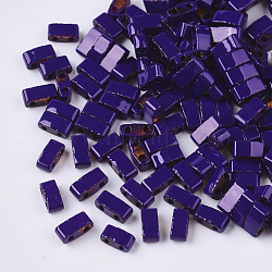 2-Hole Glass Seed Beads, Opaque Spray Painted or Transparent Spray Painted, Rectangle, Indigo, 4.5~5.5x2x2~2.5mm, Hole: 0.5~0.8mm(SEED-S023-34B-02)