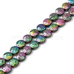 Electroplated Natural Lava Rock Beads Strands, Faceted, Flat Round, Rainbow Plated, 10~10.5x4.5~5mm, Hole: 0.8~1mm, about 40pcs/strand, 16.14''(41cm)(G-A256-F01-01I)