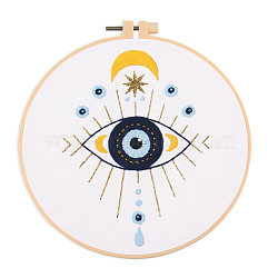 DIY Eye & Moon Pattern Embroidery Kits, Included Needle, Threads, Fabric, Needle, Gourd Threader, Ceramic Bead, without Embroidery Hoop, White, 2~295x2~303x0.1~3mm(DIY-E063-01A)