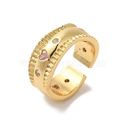 Rack Plating Heart Brass Micro Pave Cubic Zirconia Open Cuff Rings for Women, Cadmium Free & Lead Free, Long-Lasting Plated, Real 18K Gold Plated, 8mm(RJEW-G320-02G)