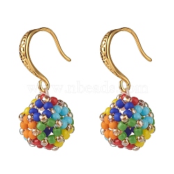 MIYUKI Round Rocailles Beads, Japanese Seed Beads Dangle Earrings, Opaque Colours Luster, Brass Earring Hooks, Colorful, 27mm, Pin: 0.8mm(EJEW-JE04760)