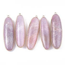 Natural Agate Big Pendants, with Brass Findings, Dyed, Oval, Golden, Flamingo, 73~74x20~22x12~16mm, Hole: 2mm(G-S344-64D)