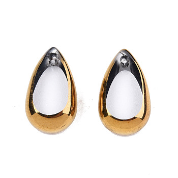 Electroplated Glass Charms, Edge Plated, Teardrop, Dark Goldenrod, 14x8x4mm, Hole: 1mm
