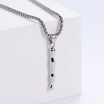 3Pcs Stainless Steel Textured Letter Pendant Box Chain Necklaces, Stainless Steel Color, Letter I