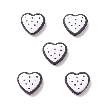 Opaque Resin Beads, Polka Dot Heart, White, 15x17x6mm, Hole: 1.5mm