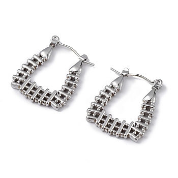 304 Stainless Steel Rectangle Hoop Earrings for Women, Stainless Steel Color, 22.5x18x1.5mm, Pin: 0.7mm