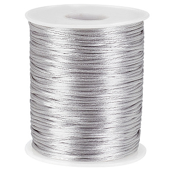 100M Round Polyester Rattail Satin Cord, for Chinese Knot Making, Silver, 1.5mm, about 109.36 Yards(100m)/Roll