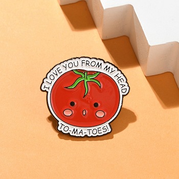 Fruits Theme Enamel Pins, Electrophoresis Black Plated Zinc Alloy Brooches, Apple, 27x30mm