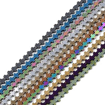 Electroplated Synthetic Non-magnetic Hematite Beads Strands, Cross, Mixed Color, 3x3x1.5mm, Hole: 0.5mm, about 132pcs/strand, 15.75''(40cm)