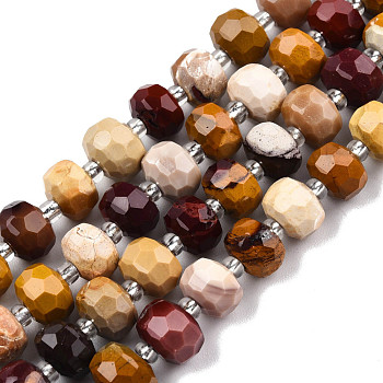 Natural Mookaite Beads Strands, with Seed Beads, Faceted, Rondelle, 8x6mm, Hole: 1mm, about 20~22pcs/strand, 7.09 inch(18cm)