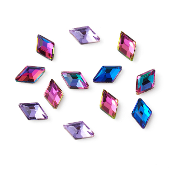 Glass Rhinestone Cabochons, Flat Back & Back Plated, Faceted, Rhombus, Mixed Color, 8x5x2mm