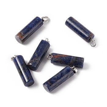 Natural Sodalite Pendants, with Platinum Tone Brass Findings, Column Charm, 27x8mm, Hole: 6x3.2mm