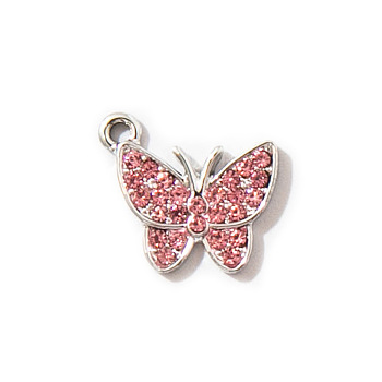 Zinc Alloy Butterfly Jewelry Charms, with Resin Rhinestone, Light Rose, 17.4x15.6mm, Hole: 2.5mm