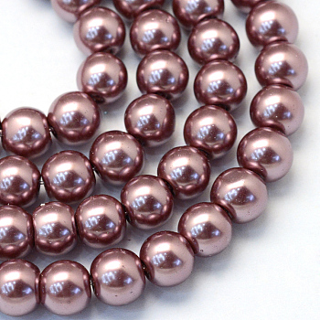 Baking Painted Pearlized Glass Pearl Round Bead Strands, Saddle Brown, 8~9mm, Hole: 1mm, about 105pcs/strand, 31.4 inch