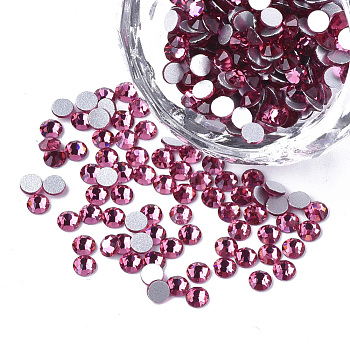 Glass Rhinestone Flat Back Cabochons, Back Plated, Faceted, Half Round, Rose, SS10, 2.7~2.8x1mm, about 1440pcs/bag