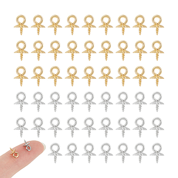 80Pcs 2 Colors 304 Stainless Steel Screw Eye Pin Peg Bails, Cup Peg Bails, Real Gold Plated & Stainless Steel Color, 8x6mm, Hole: 2mm, Pin: 1.2mm, 40pcs/color