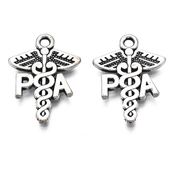 Tibetan Style Alloy PA Caduceus Medical Symbol Pendants, Cadmium Free & Lead Free, Wing with Snake, Antique Silver, 20.5x15.5x1.5mm, Hole: 1.8mm, about 800pcs/1000g