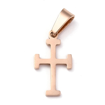 304 Stainless Steel Pendants, for Jewelry Making, Cross, Rose Gold, 19.5x11x1.2mm, Hole: 3x6mm