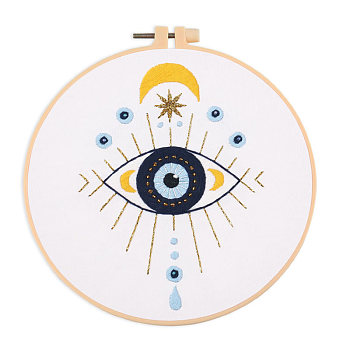 DIY Eye & Moon Pattern Embroidery Kits, Included Needle, Threads, Fabric, Needle, Gourd Threader, Ceramic Bead, without Embroidery Hoop, White, 2~295x2~303x0.1~3mm