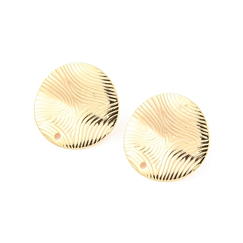 Rack Plating Brass Stud Earring Findings, Textured, Flat Round, Real 18K Gold Plated, 20mm, Hole: 1.4mm, Pin: 0.8mm