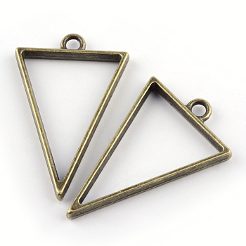 Rack Plating Alloy Triangle Open Back Bezel Pendants, For DIY UV Resin, Epoxy Resin, Pressed Flower Jewelry, Cadmium Free & Nickel Free & Lead Free, Antique Bronze, 39x25x3.5mm, Hole: 3mm