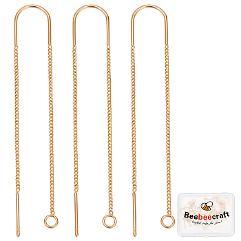 10Pcs Brass Stud Earring Findings, with Loop, Ear Threads, Nickel Free, Golden, 103mm, Hole: 2mm, Pin: 0.8mm
