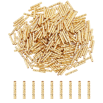 Rack Plating Brass Beads, Nickel Free, Tube, Real 18K Gold Plated, 10x1.5mm, Hole: 1mm, 300pcs/box