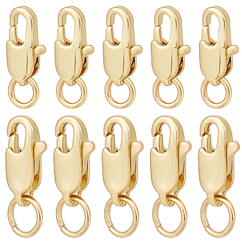 20Pcs 2 Styles Rack Plating Brass Lobster Claw Clasps with Jump Rings, Cadmium Free & Nickel Free & Lead Free, Real 18K Gold Plated, 8~10x4~5mm, 10pcs/style