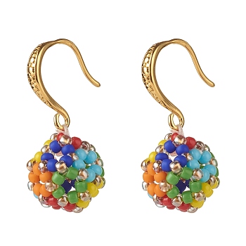 MIYUKI Round Rocailles Beads, Japanese Seed Beads Dangle Earrings, Opaque Colours Luster, Brass Earring Hooks, Colorful, 27mm, Pin: 0.8mm
