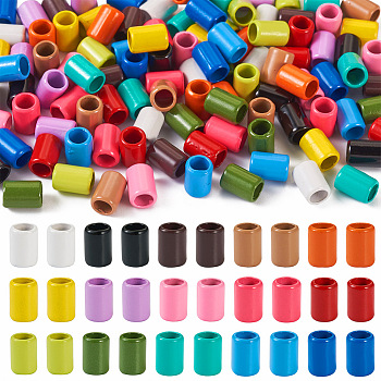 Pandahall 120Pcs 15 Colors Column Rack Plating Spray Painted Alloy Beads for Jewelry Making, Mixed Color, 6.5x4.5mm, Hole: 3.3mm, 8pcs/color
