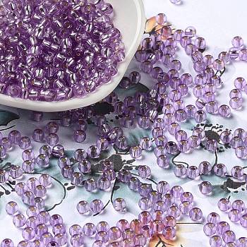 Glass Seed Beads, Silver Lined, Round Hole, Round, Dark Orchid, 4x3mm, Hole: 1.2mm, 6429pcs/pound