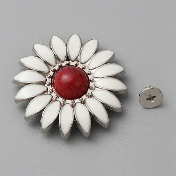 Zinc Alloy Enamel Buttons, with Synthetic Turquoise and Iron Screws, for Purse, Bags, Leather Crafts Decoration, Sunflower, Red, 32x8mm, Hole: 2.5mm