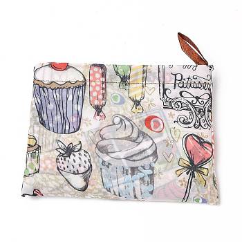 Foldable Eco-Friendly Nylon Grocery Bags, Reusable Waterproof Shopping Tote Bags, with Pouch and Bag Handle, Cake Pattern, 52.5x60x0.15cm
