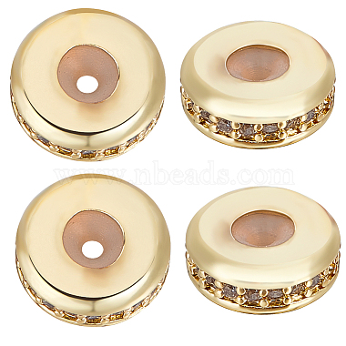 Flat Round Brass+Cubic Zirconia Beads