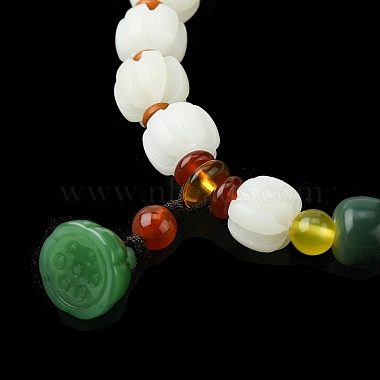 Bracelet extensible en perles de jade et de bois de bodhi(BJEW-R310-02)-4
