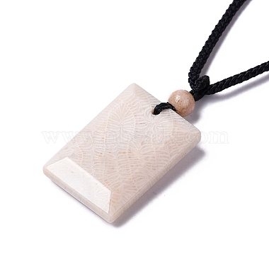 Dyed Natural Fossil Coral Rectangle Pendant Necklace for Women(NJEW-C002-02A)-4