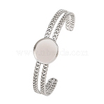 304 Stainless Steel Blank Cuff Bangle Bases with Flat Round Tray, Tarnish Free, Stainless Steel Color, Tray: 18mm, Inner Diameter: 2.50x2.05 inch(6.6x5.2cm)(SA-CBA82C8-05B-P)