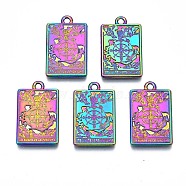 Rack Plating Alloy Pendants, Cadmium Free & Nickel Free & Lead Free, Rainbow Color, Tarot Charms, The Wheel of Fortune X, 23.5x14.5x1.5mm, Hole: 1.8mm(PALLOY-N163-180B)