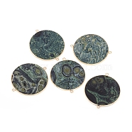 Natural Rhyolite Jasper Links connectors, with Golden Tone Brass Findings, Flat Round, 45~48x39~41.5x1.5~2.2mm, Hole: 1.5mm(G-L514-021G)