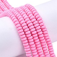 Handmade Polymer Clay Beads Strands, for DIY Jewelry Crafts Supplies, Flat Round, Deep Pink, 6~7x3mm, Hole: 1.5mm, about 113~116pcs/strand, 15.55 inch~16.14 inch(39.5~41cm)(X-CLAY-N008-008C)