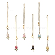 Tulip Alloy Enamel Pendants Wine Glass Charms Sets, with Zinc Alloy Lobster Claw Clasps & Brass Coated Iron Cable Chains, Mixed Color, 200mm, 6pcs/set(AJEW-JO00177)
