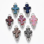 Alloy Links, with Druzy Resin Cabochons, Cross, Platinum, Mixed Color, 19x10.5x4mm, Hole: 1.4mm(PALLOY-R119-12)
